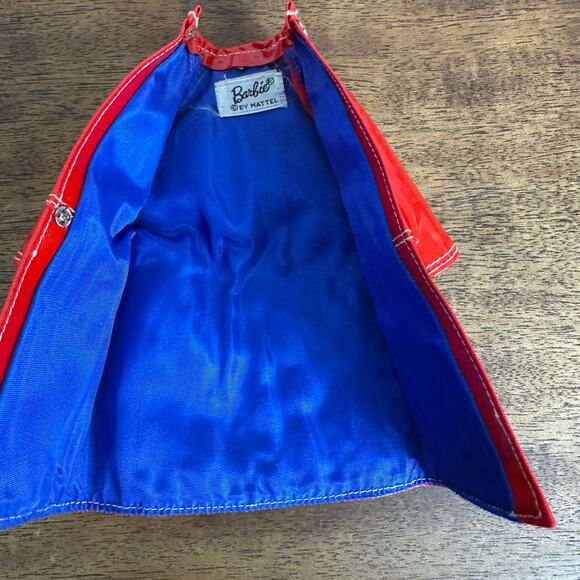 VTG 1960's MOD BARBIE Red Plastic Vinyl Rain Jack Snap Up Blue Lining EXCELLENT - Picture 4 of 5